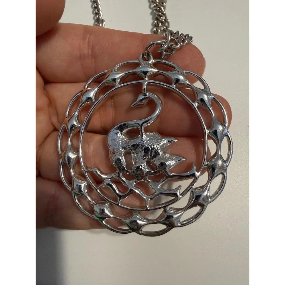 Vintage Sarah‎ Coventry Silver Tone Rhinestone Swan Pendant Necklace Large 2.5